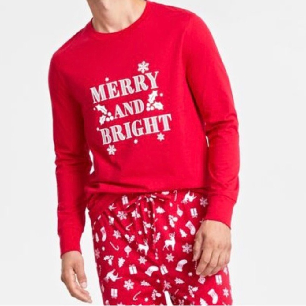 Family Pajamas Men’s Merry & Bright T-Shirt Only by Macy's Size L